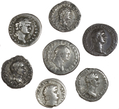Roman Imperial coins, Miscellaneous, Denarii (7), of Nero, Domitian, Vespasian and Nerva [7]. Varied state 	£100-150