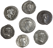 Roman Imperial coins, Miscellaneous, Denarii (7), of Nero, Domitian, Vespasian and Nerva [7]. Varied state 	£100-150