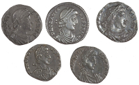 Roman Imperial coins, Miscellaneous, Siliquæ (5), of Gratian, Valens, Arcadius, etc [5]. Varied state 	£100-150