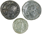 Roman Imperial coins, Miscellaneous, Folles (3), of Constantius I, Maximianus and Licinius I, all London (Askew 614,...
