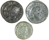 Roman Imperial coins, Miscellaneous, Folles (3), of Constantius I, Maximianus and Licinius I, all London (Askew 614,...