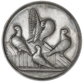 Ornithology, ESSEX, Essex Columbarian Society, a silver award medal by J.A. Restall, four birds perched on fence,...