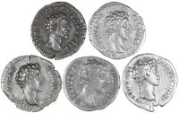 Roman Imperial coins, Marcus Aurelius (Caesar 139-161), Denarius, bare head right, rev. sacrificial implements (RIC...