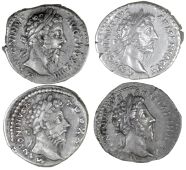 Roman Imperial coins, Marcus Aurelius (161-180), Denarius, 164-165, laureate head right, rev. Annona standing left,...