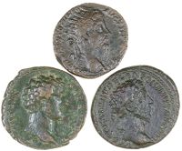 Roman Imperial coins, Marcus Aurelius (161-180), As, 161-162,  laureate head right, rev. Aurelius and L. Verus...