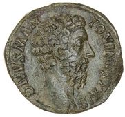 Roman Imperial coins, Divus Marcus Aurelius (Consecrated 180), Sestertius, 180, bare head right, rev. CONSECRATIO, S...