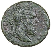Roman Imperial coins, Pertinax (193), As, laureate head right, rev. LAETITIA TEMPORVM, S–C, laetitia standing...