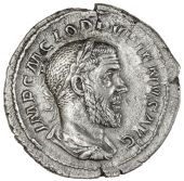 Roman Imperial coins, Pupienus (238), Denarius, laureate, draped and cuirassed bust right, rev. P M TR P COS II P P,...
