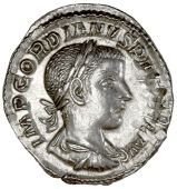 Roman Imperial coins, Gordian III (238-244), Denarius, laureate, draped and cuirassed bust right, rev. P M TR P III...