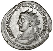Roman Imperial coins, Philip II (247-249), Antoninianus, Antioch, radiate, cuirassed bust left, IMP M IVL PHILIPPVS...