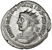 Roman Imperial coins, Philip II (247-249), Antoninianus, Antioch, radiate, cuirassed bust left, IMP M IVL PHILIPPVS...