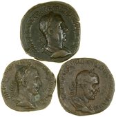Roman Imperial coins, Trajan Decius (249-251), Sestertius, laureate, draped and cuirassed bust right, rev. DACIA,...