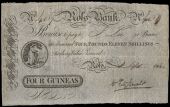 Co. Wexford, Ross, Ross Bank, Four Guineas, 2 September 1814, No. 489 unissued for Peter Roe as fictitious signature...