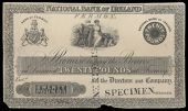 Twenty Pounds, Fermoy, uniface proof on card, stamped SPECIMEN twice on front (NA 16b). Clipped bottom left corner,...
