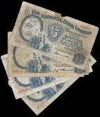 Five Pounds, 1 February 1937, 2 October 1939, 1 January 1949 (2), signatures of  F.H. Green and J.J. O’Donnell (NA...