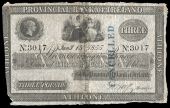 Three Pounds, 15 January 1855, No. 3017, Athlone, stamped CANCELLED right side  (PR 40; Pick -). Split and rejoined...
