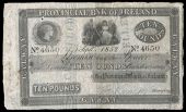 Ten Pounds, September 1852, No. 4650, Galway, stamped CANCELLED twice on front (PR 42; Pick -). Split and rejoined...