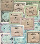 Allied Military Currency, 1943 and 1943A, One Lire, Two Lire, Five Lire (2), Ten Lire (3), Fifty Lire (2), One...