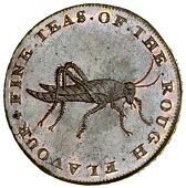 Middlesex [City of London], St James’s Street, William Stinton, Halfpenny, 1795, grasshopper, rev. legend, edge...