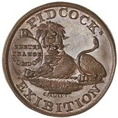 Middlesex [City of London], Strand, Gilbert Pidcock, Halfpenny, lion couchant holding shield, reads exibition, rev....