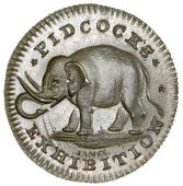 Middlesex [City of London], Strand, Gilbert Pidcock, Farthing, elephant standing left, rev. two-headed cow standing...