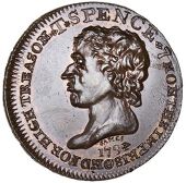 Middlesex [Specious and Collectors’], Spence’s mule Halfpenny, bust left, rev. men under tree, edge spence x...