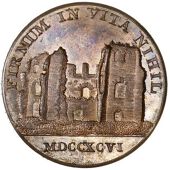 Warwickshire, Birmingham, Peter Kempson, Penny, 1796, ruins of Cæsar’s Tower, Kenilworth, rev. pk cypher, edge i...