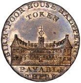 Warwickshire, Birmingham, Workhouse, Alston’s Halfpenny, 1796, frontal elevation of the Workhouse, rev. bee-hive...