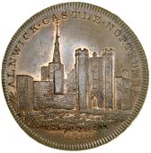 Northumberland, Alnwick, Skidmore’s Globe series, Penny, Alnwick Castle, rev. globe, edge i promise to pay on...