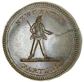Northumberland, Newcastle-upon-Tyne, Jeremiah Spence, Farthing, 1796, sailor, rev. man in barge sailing left, edge...