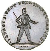 Northumberland, Newcastle-upon-Tyne, Spence’s mule Halfpenny, from the same obv. die as previous, rev. Britannia...