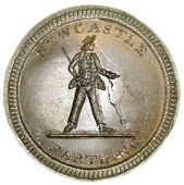 Northumberland, Newcastle-upon-Tyne, Spence’s mule Farthing, sailor, rev. anchor and cable, edge plain, 3.56g/12h...