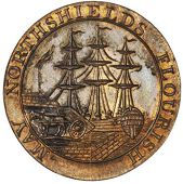 Northumberland, North Shields, ‘Denton’s’ [probably Skidmore’s] Halfpenny, 1795, cart unloading into ship...