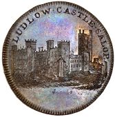 Shropshire, Ludlow, Skidmore’s Globe series, Penny, Ludlow Castle, rev. globe, edge i promise to pay on demand the...