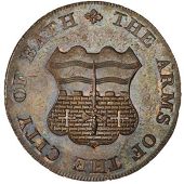 Somerset, Bath, Kempson’s mule Halfpence (6), arms of Bath, revs. view of a street (4), edge engrailed, 9.47g/6h...