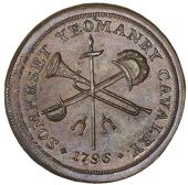 Somerset, County series, Lutwyche’s Somerset Yeomanry Cavalry mule Penny, 1796, sword dividing two spurs, spear...