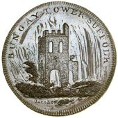Suffolk, Bungay, Skidmore’s Globe series, Penny, remains of Bungay Tower, rev. globe, edge i promise to pay on...