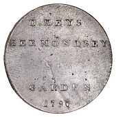 Surrey, Bermondsey, Thomas Keys, Halfpenny, 1796, t. keys bermondsey spa garden, rev. two clarinets and French horn...