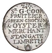 Surrey, Lambeth, Prattent’s Halfpenny, sr. g · cook fruiterer, etc, rev. arms of London, edge plain, 9.62g/6h (DH...