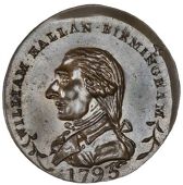 Warwickshire, Birmingham, William Hallan, Skidmore’s Halfpenny, 1793, bust left, rev. teapot, jug and other...