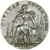 Warwickshire, Coventry, Thomas Sharp, Halfpenny, 1797, from the same obv. die as previous, rev. Georgian house with...