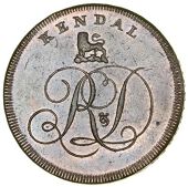 Westmorland, Kendal, Lutwyche’s mule Penny, from the same obv. die as previous, rev. t · hall, etc, edge...