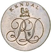 Westmorland, Kendal, Lutwyche’s mule Halfpence (5), from the same obv. die as previous, revs. Justice standing...