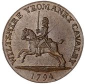 Wiltshire, County series, Markes Lambe, Lutwyche’s Halfpence (2), horseman galloping left, wiltshire yeomanry...
