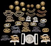 17th (Leicestershire) Regiment & The Leicestershire Regiment Regimental Insignia. Comprising an o/r shako plate 1869...
