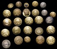 British Military Buttons. 33rd Regiment one officer’s small coatee 1853 - 55, one officer’s large gilt and one...