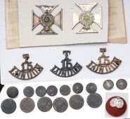 London Regimental Insignia. Including an o/r QVC w/metal glengarry badge to the Queen’s Westminster Volunteers and...