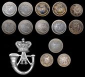 The Armagh Light Infantry Glengarry Badge & Irish Militia Buttons. A fine die stamped w/metal example being a QVC...