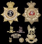 The Queen’s Own Royal West Kent Regiment Insignia. A good selection including an officer’s composite QVC helmet...