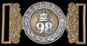 98th Regiment Officer’s Waist Belt Clasp 1855 - 81. A scarce example featuring silver QVC over ‘98’ in the...
